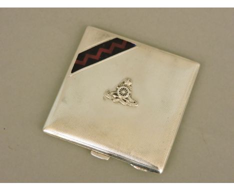A silver and enamel Royal Artillery compact