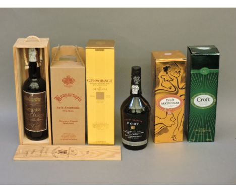 Assorted spirits to include, Croft Particular, Medium Dry Amontillado Sherry, one bottle (boxed); Glenmorangie, Highland Sing