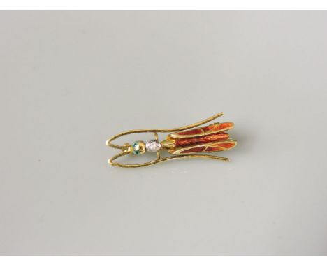 An Italian gold diamond and enamel insect brooch, marked 750