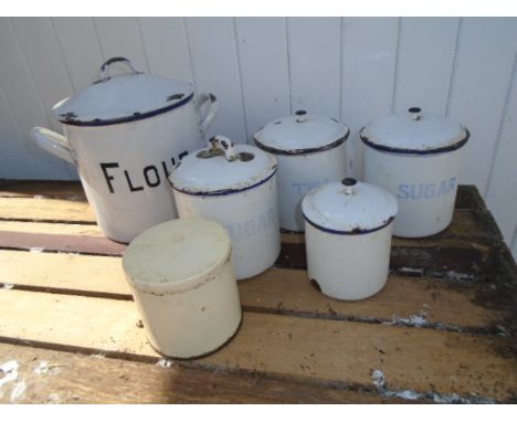 COLLECTION OF GRADUATED ENAMEL KITCHEN CANISTERS