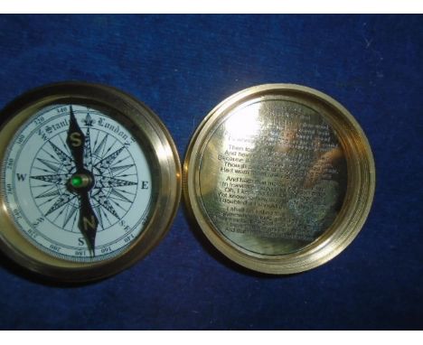 POCKET COMPASS STANLEY OF LONDON WITH ROBERT FROST POEM IN LEATHER CASE