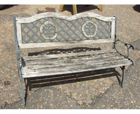 Cast Iron &amp; Wood Garden Bench 50 inches wide 31 tall ( bench ends are cast iron the back is plastic)