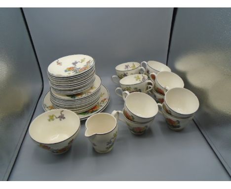 Spode Copeland Kymono chinaware tea service incls 12 cups, 12 saucers, 12 side plates, sugar bowl, jug and 2 large plates