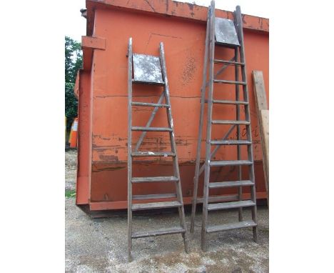 2 Vintage Large Wooden Step Ladders ( sold as a display item only )