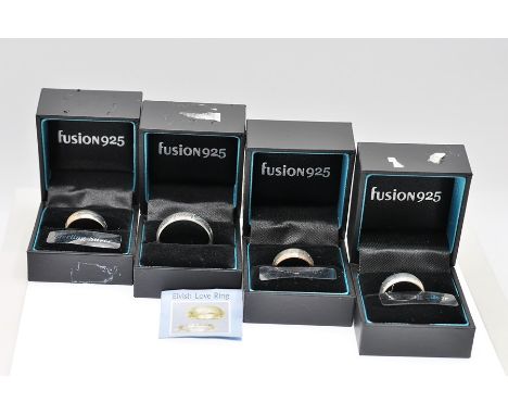 Four silver "Lord of the rings" Elvish Love Rings in original Fusion 925 boxes 