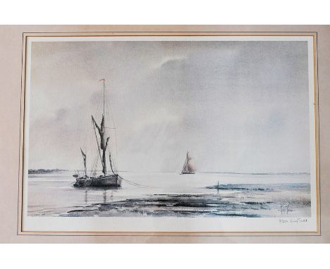 Guy Todd - watercolour print, entitled Thames Barges - Sunset  - 73cm x 55cm signed bottom right 8/350 limited edition
