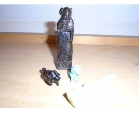 COLLECTION OF JAPANESE PIECES TO INCLUDE FEU DOG, PIPE, STATUE AND SMALL PIG?