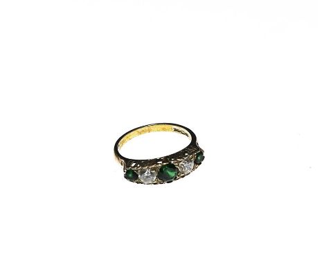 A Brooks &amp; Bentley sterling silver 22ct gold plated ring with faux emeralds and diamonds with "i love you forever" on the