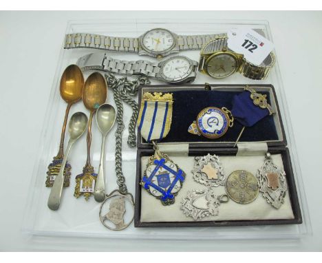 Hallmarked Silver Medallion Pendants, 1918 One Florin, the reverse with allover peronalised monogram; a hallmarked silver and