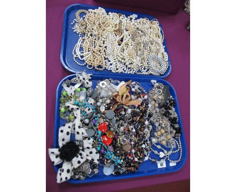 A Quantity of Imitation Pearl Bead Necklaces, etc, together with a mixed lot of modern costume jewellery necklaces, etc:- Two