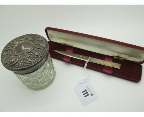 A Hallmarked Silver Letter Opener, WM, Birmingham 1986, with engine turned decoration and engraved "AFH 5.7.86" (23grams); to