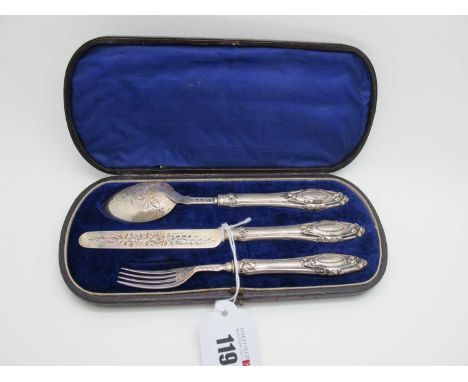 A Victorian Hallmarked Silver Three Piece Christening Set, Birmingham 1867, comprising knife, fork and spoon, in original fit