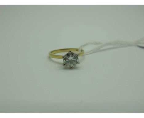 A Modern 18ct Gold Moissanite Single Stone Dress Ring, the brilliant cut stone claw set, stamped "1.00" (finger size L).