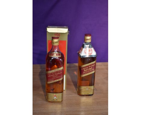 Two bottles of Johnnie Walker Red Label Old Scotch Whisky, 1970's 86.8 proof 1 litre in card box and later 43% vol 1 litre, D