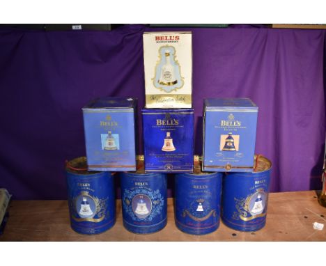 Eight Wade Bells Scotch Whisky Decanters, all aged 8 years, all royalty interest, Queen Mother 90th, Birth of Princess Beatri