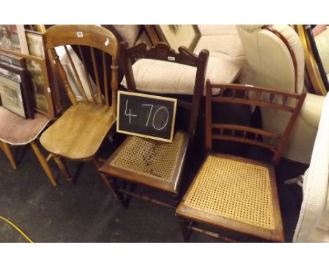 BEECH WOOD STICK BACK DINING CHAIR &amp; TWO CANE SEATED BEDROOM CHAIRS