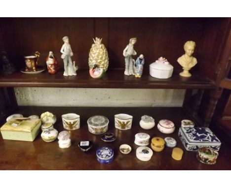 SHELF OF TRINKET BOXES &amp; PIN DISHES