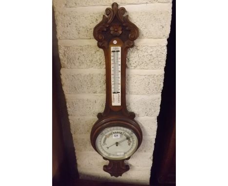 AN OAK BANJO STYLE BAROMETER &amp; THERMOMETER