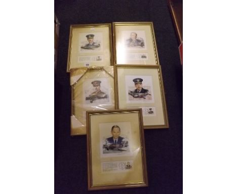 FIVE FRAMED FIRST DAY COVERS OF VARIOUS AIR MARSHALS FARNBROUGH 16TH SEPTEMBER 1986 INCL; TEEDER, PORTAL, TRENCHARD, HARRIS &