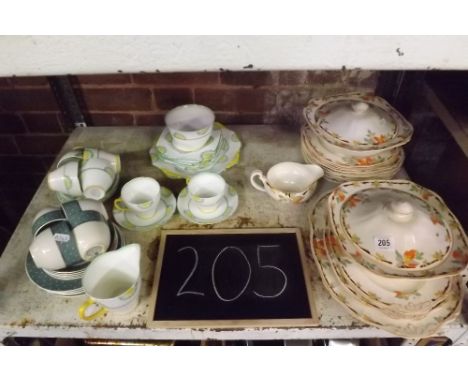 SHELF CONTAINING PART SET OF ALFRED MEEKIN OLD ROYAL CHINA &amp; RIDGEWAY CUPS, PLATES &amp; SAUCER