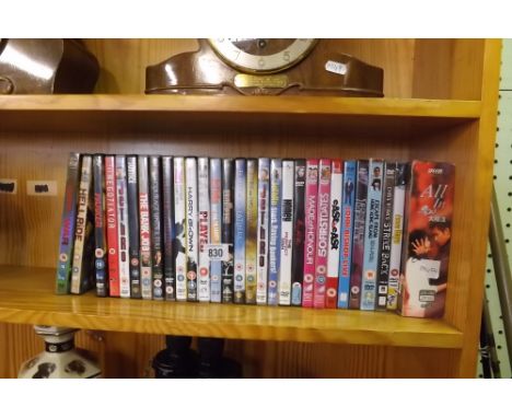PART SHELF OF DVD'S OF VARIOUS SUBJECTS, HARRY BROWN JETHRO ETC