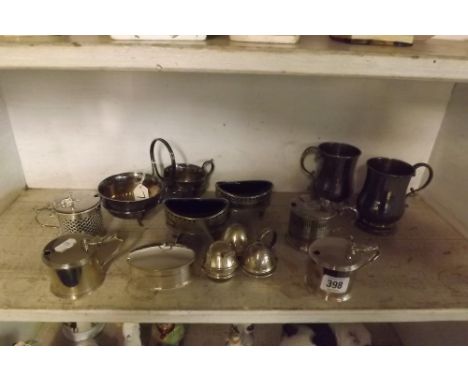 SHELF OF GOOD PLATED CONDIMENT SETS ETC
