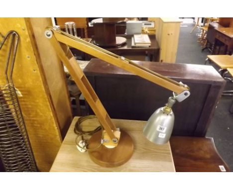 WOOD FRAMED ANGLE POISED LAMP WITH METAL SHADE