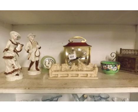 SHELF WITH TWO CLOCKS, ORNAMENTS &amp; THE LAST SUPPER