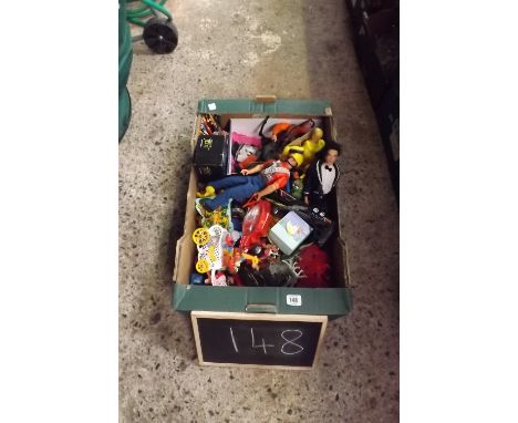 CARTON OF MISC TOYS MAINLY IN PLASTIC OF MICHAEL JACKSON, ACTION MAN STYLE FIGURES &amp; TOY CARS