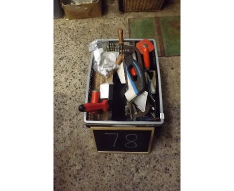 PLASTIC CARTON OF MISC HAND TOOLS