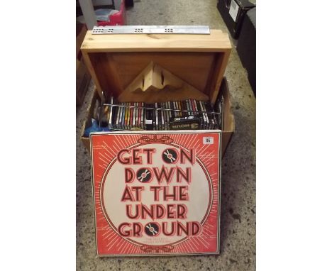 CARTON CONTAINING CHROME BOOK RACK, CD'S, CURTAIN TIE BACKS, A DRAW &amp; CORNER SHELF