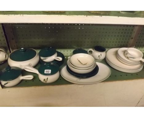 SHELF OF DENBY GREEN WHEAT DINNER WARE
