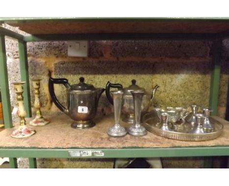 PART SHELF OF PLATEDWARE - COFFEE POT, TRAY, SUGAR &amp; MILK BOWL ETC