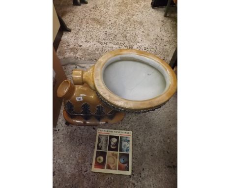 ORNATE LAVATORY BOWL IN BROWN &amp; BLUE DECORATED CERAMIC - A/F WITH BOOKLET BY LUCINDA LAMBTON