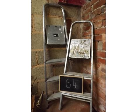 TWO ALUMINIUM STEP LADDERS,ONE WITH FOUR STEPS &amp; THE OTHER WITH THREE