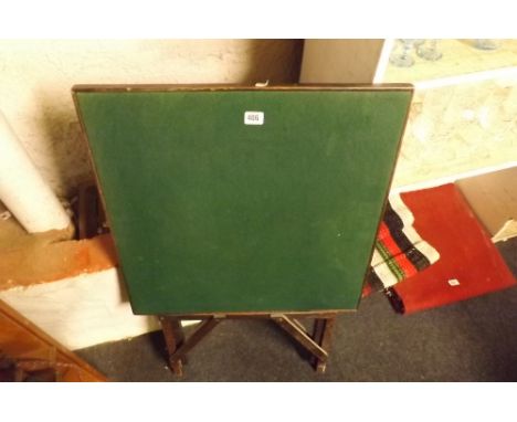 A FOLDING CARD TABLE WITH BAIZE TOP