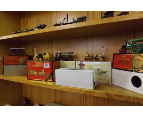 SHELF OF MATCH BOX MODELS OF YESTER YEAR TRACTION ENGINES INCL; THE ROCKET SIX MODELS TOTAL