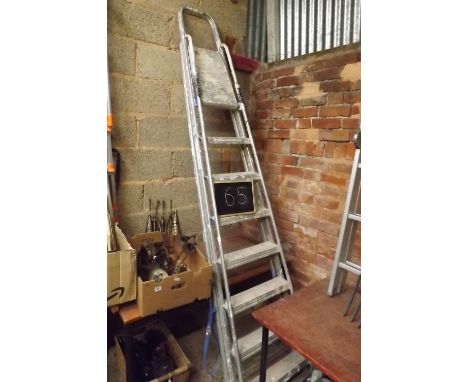 EIGHT STEP ALUMINIUM STEPLADDER WITH SIDE RAILS IN DIRTY CONDITION