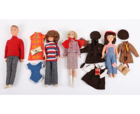 Vintage Lady Penelope, Sindy, Patch, Tressy, Toots and Paul dolls, 1960s, Lady Penelope in original clothes with red shawl an