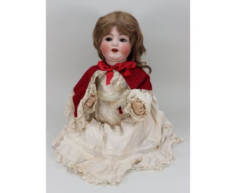 A Large Simon &amp; Halbig/K&amp;R 126 bisque head baby doll, German circa 1915, with brown glass ‘flirty’ eyes, open mouth, 