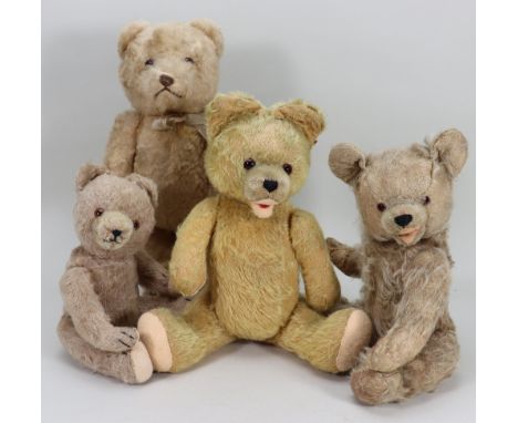 Three Hermann mohair Teddy bears, including a light brown mohair bear with separate muzzle, brown glass eyes, stitched nose a