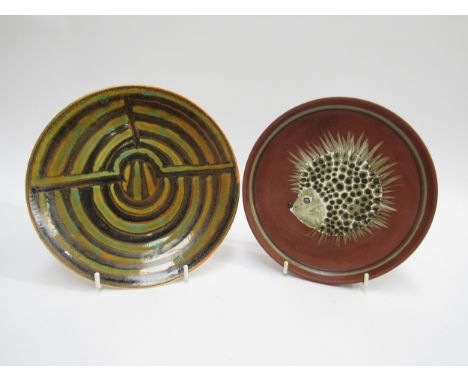 Poole Pottery - A scarce Guy Sydenham designed wall plaque/plate featuring a Hedgehog design, together with a Poole studio ra
