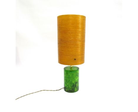 A green Shatterline lamp with orange spun fibreglass shade, overall height 42.5cm 