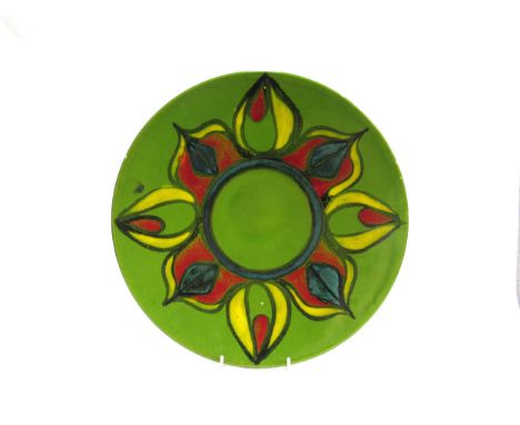 A Poole Pottery Delphis Charger in green, red and yellow colours, 35cm diameter 