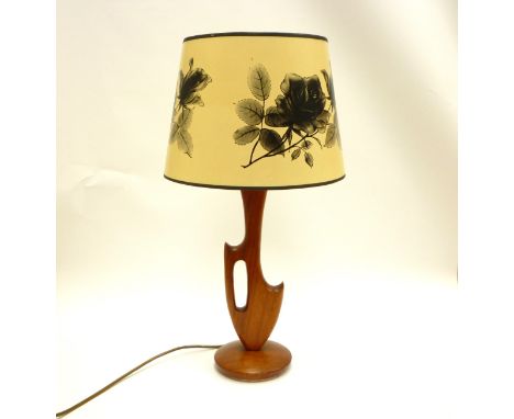 A c1960's shaped Teak table lamp with later shade. Base and fitting approx 41cm high 