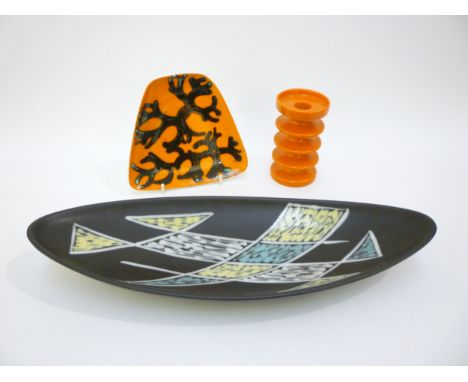 Three Post War ceramic items to include Poole Delphis '81' dish, Carlton ware three ring candle holder and a Soholm Danish di