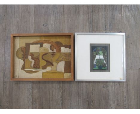MARIA GEUTEN (1929-1998): A framed oil on board, Cubist style study. Signed, 27cm x 37cm plus a framed and glazed print "Cat 