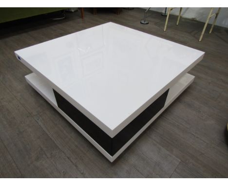 A modern coffee table in black and white with two drawers, 90cm x 90cm x 30cm high 