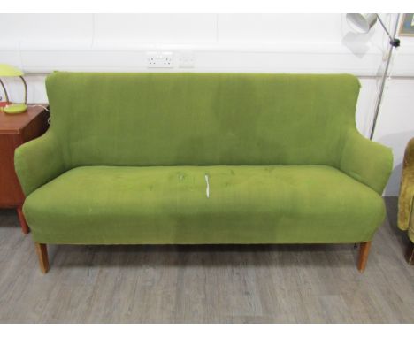 A 1940's Danish three seater sofa in original meadow green upholstery.  177cm x 73cm x  86cm high 