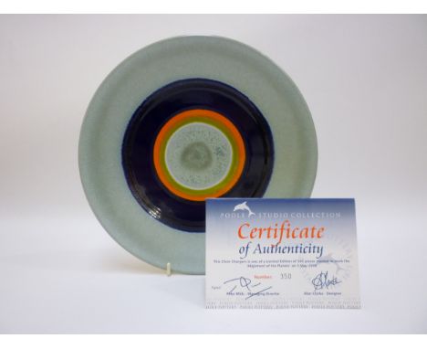 A Poole Pottery Planets Series plate by Alan Clarke, 'Mercury', limited edition No.350. With Certificate. 26.5cm diameter. 